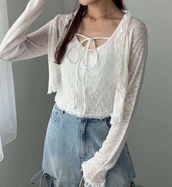  「レース切り替えシアーカーデ」|ニット・セーター|