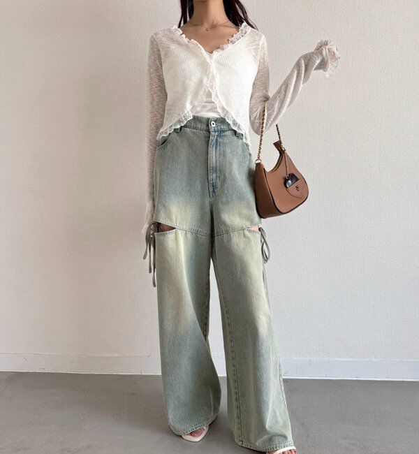  「レース切り替えシアーカーデ」|ニット・セーター|