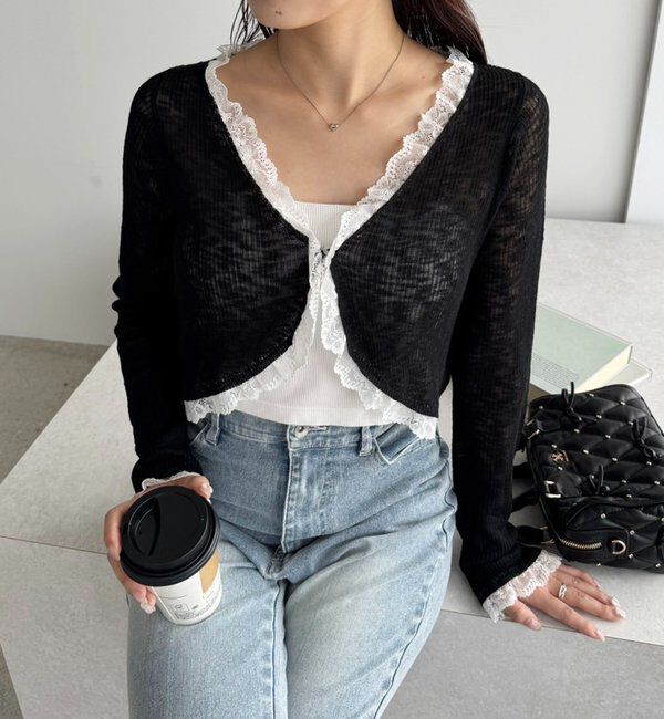  「レース切り替えシアーカーデ」|ニット・セーター|