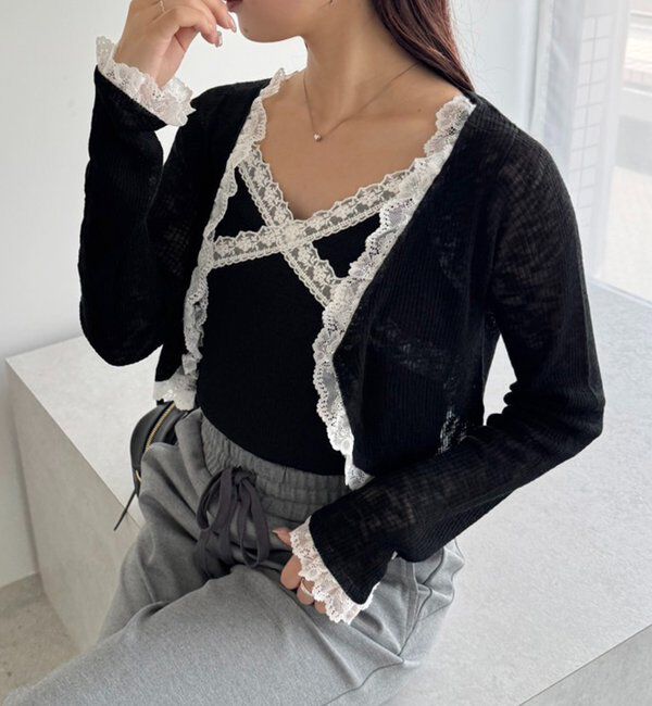  「レース切り替えシアーカーデ」|ニット・セーター|