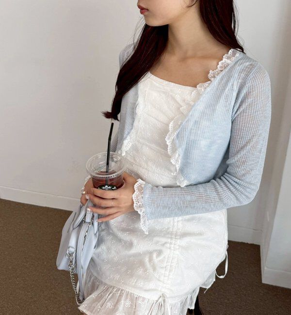  「レース切り替えシアーカーデ」|ニット・セーター|