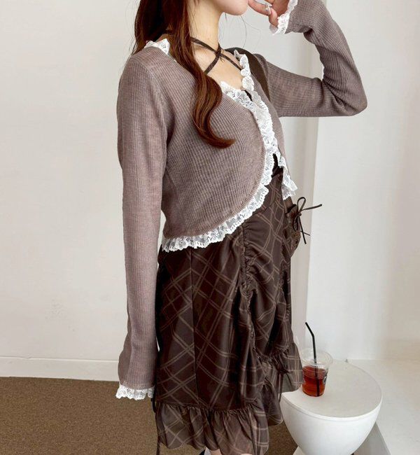  「レース切り替えシアーカーデ」|ニット・セーター|