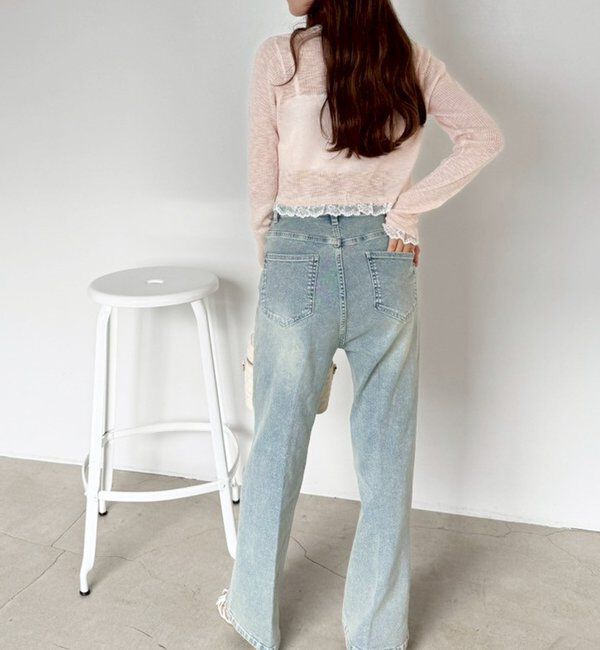  「レース切り替えシアーカーデ」|ニット・セーター|