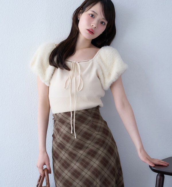  「袖フェザー半袖ニット」|ニット・セーター|