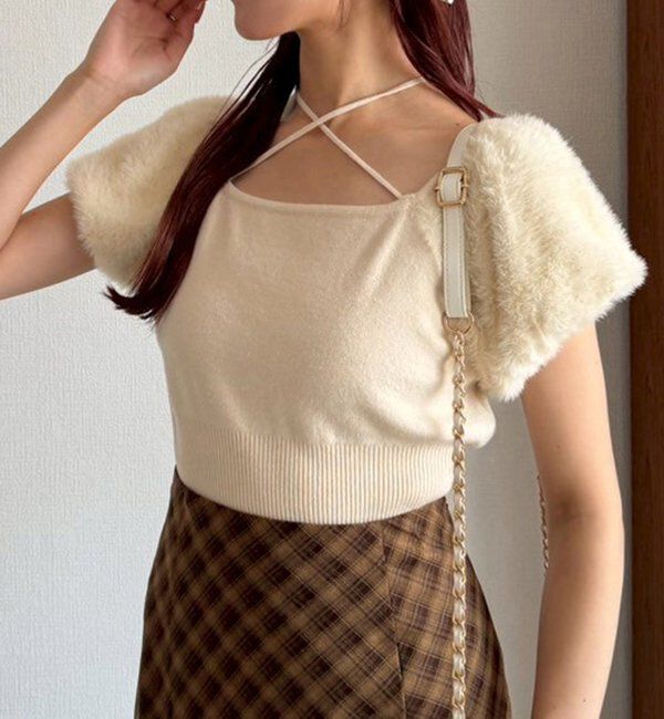  「袖フェザー半袖ニット」|ニット・セーター|