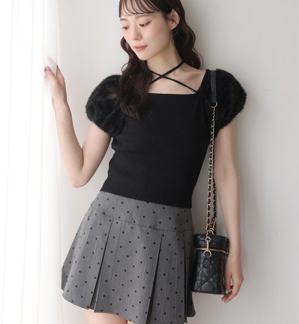  「袖フェザー半袖ニット」|ニット・セーター|