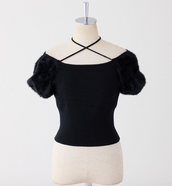  「袖フェザー半袖ニット」|ニット・セーター|
