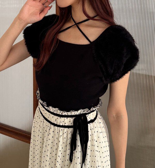  「袖フェザー半袖ニット」|ニット・セーター|