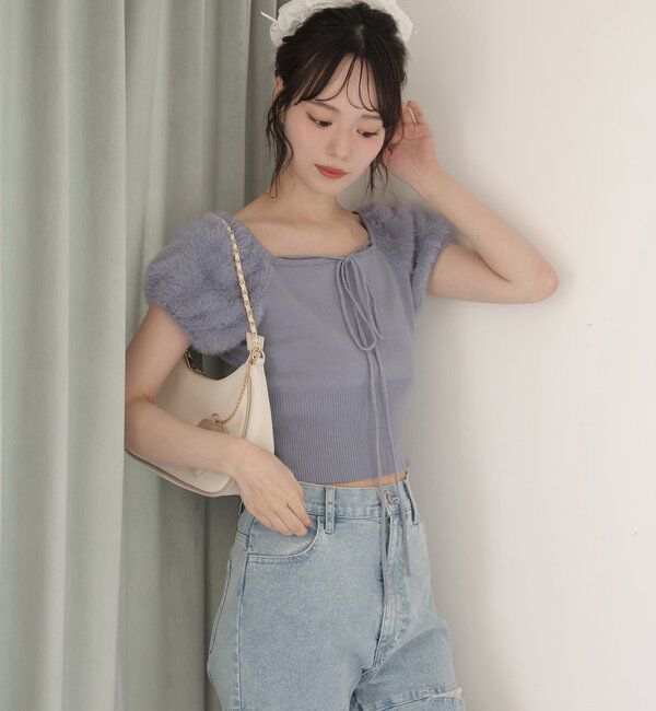  「袖フェザー半袖ニット」|ニット・セーター|