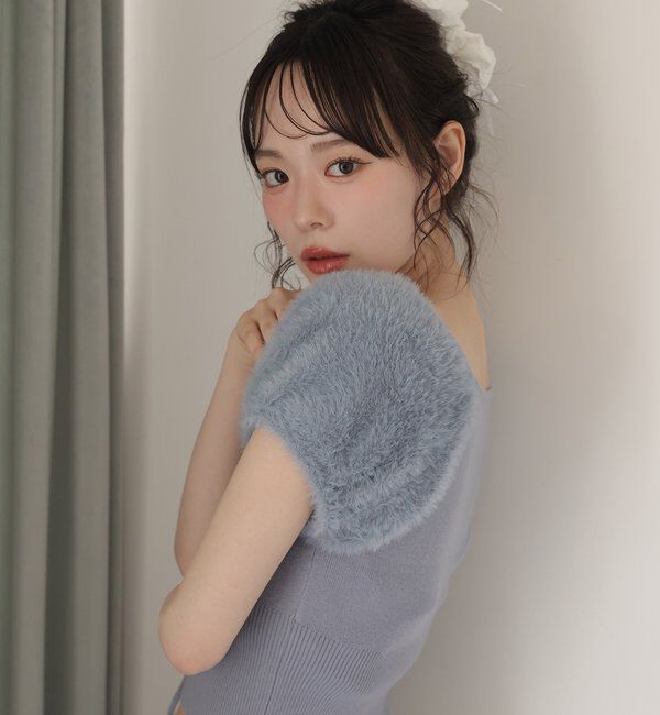  「袖フェザー半袖ニット」|ニット・セーター|