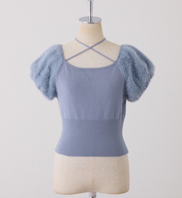  「袖フェザー半袖ニット」|ニット・セーター|