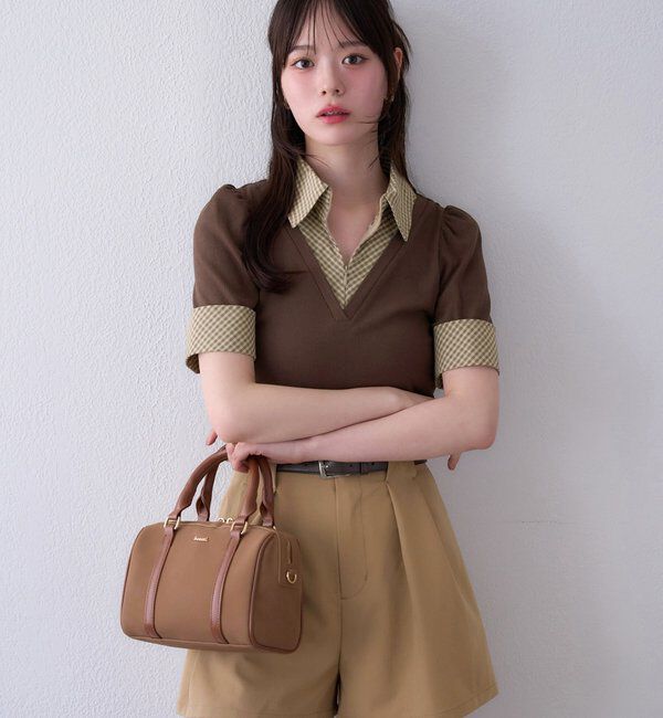  「チェックレイヤードドッキングトップス」|プルオーバー|