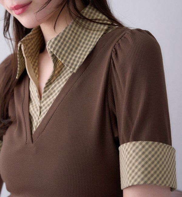  「チェックレイヤードドッキングトップス」|プルオーバー|