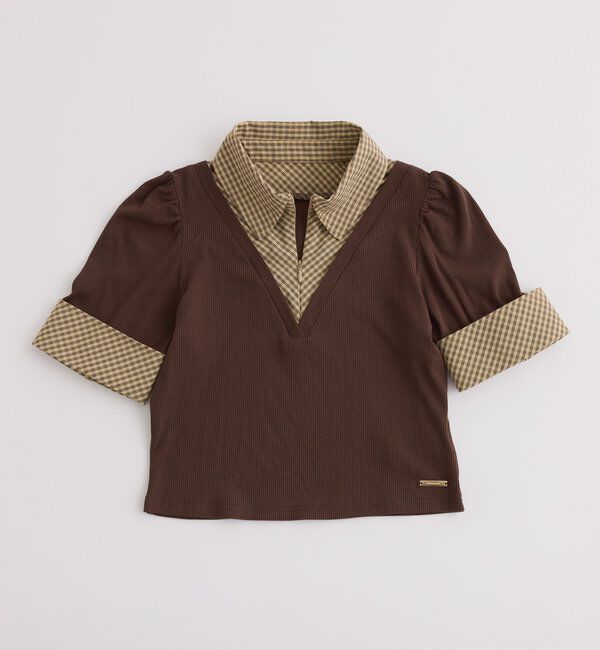  「チェックレイヤードドッキングトップス」|プルオーバー|