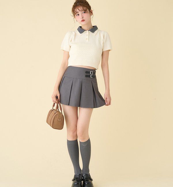  「２枚衿ケーブル半袖ニット」|ニット・セーター|