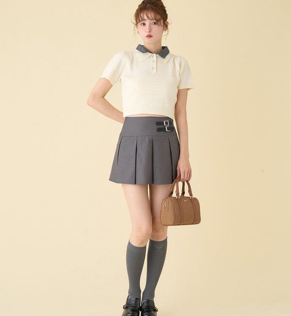  「２枚衿ケーブル半袖ニット」|ニット・セーター|