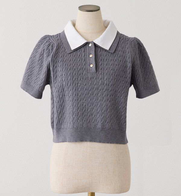  「２枚衿ケーブル半袖ニット」|ニット・セーター|