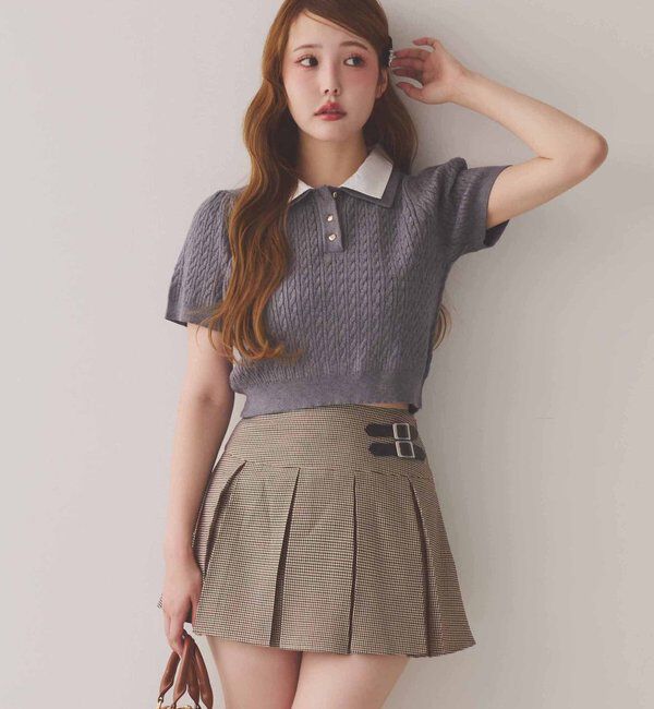  「２枚衿ケーブル半袖ニット」|ニット・セーター|