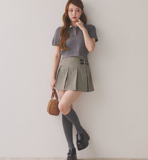  「２枚衿ケーブル半袖ニット」|ニット・セーター|