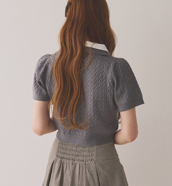  「２枚衿ケーブル半袖ニット」|ニット・セーター|