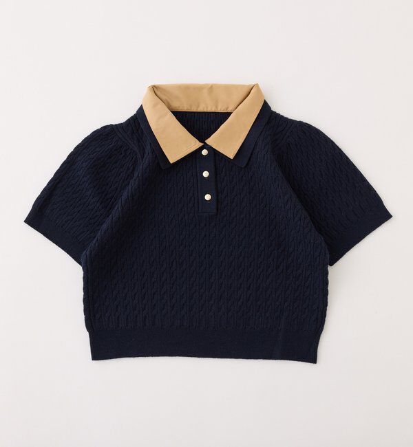  「２枚衿ケーブル半袖ニット」|ニット・セーター|