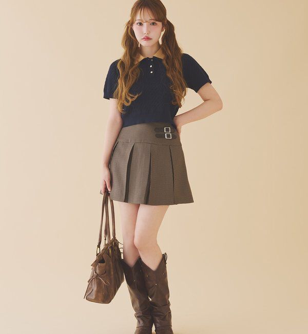  「２枚衿ケーブル半袖ニット」|ニット・セーター|