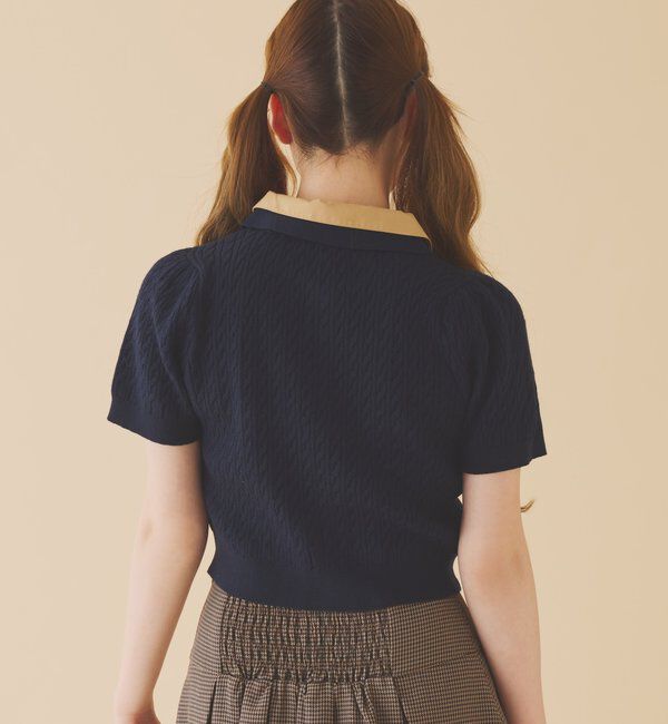  「２枚衿ケーブル半袖ニット」|ニット・セーター|