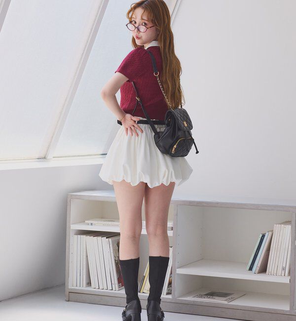  「２枚衿ケーブル半袖ニット」|ニット・セーター|