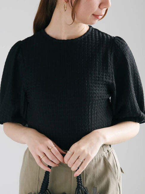 Te chichi「ジャガードボリュームスリーブプルオーバー」|Tシャツ・カットソー|ブラック
