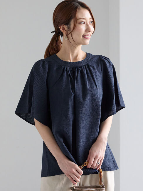 Te chichi「シアサッカーフレアスリーブブラウス」|シャツ・ブラウス|ネイビー