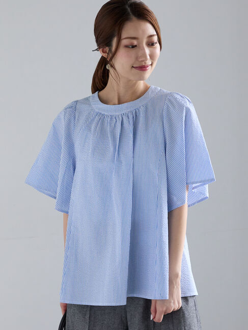 Te chichi「シアサッカーフレアスリーブブラウス」|シャツ・ブラウス|サックスブルー