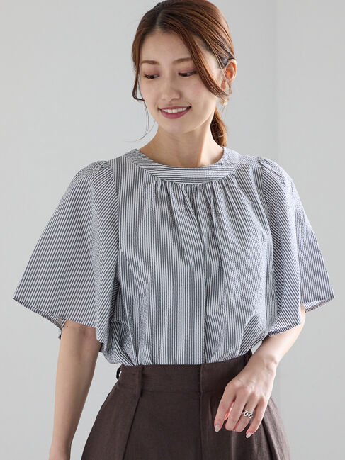 Te chichi「シアサッカーフレアスリーブブラウス」|シャツ・ブラウス|ブラック