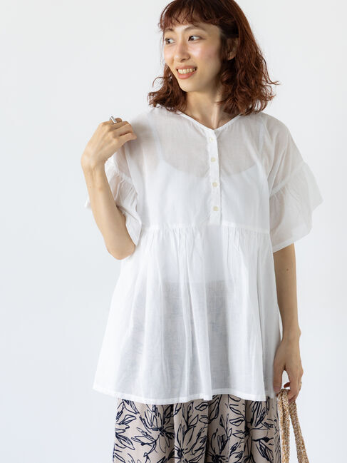 Lugnoncure「無地/柄アソート前後2WAYフリルブラウス」|シャツ・ブラウス|オフホワイト