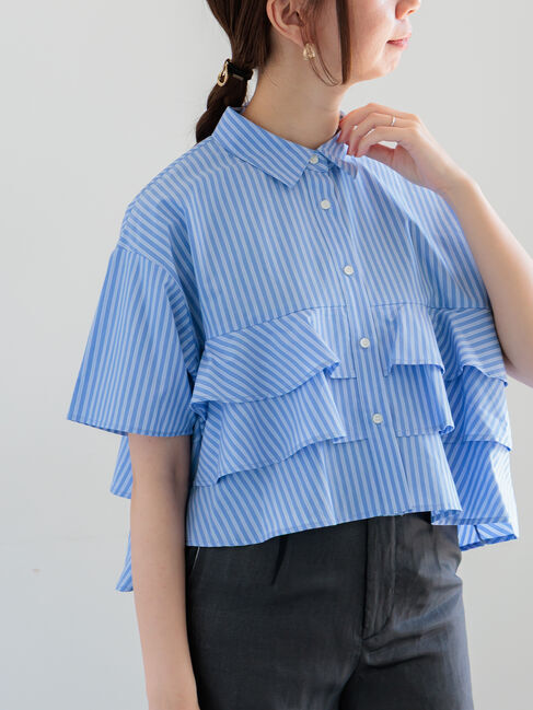 Te chichi「フリルクロップトハーフスリーブシャツ」|シャツ・ブラウス|サックスブルー