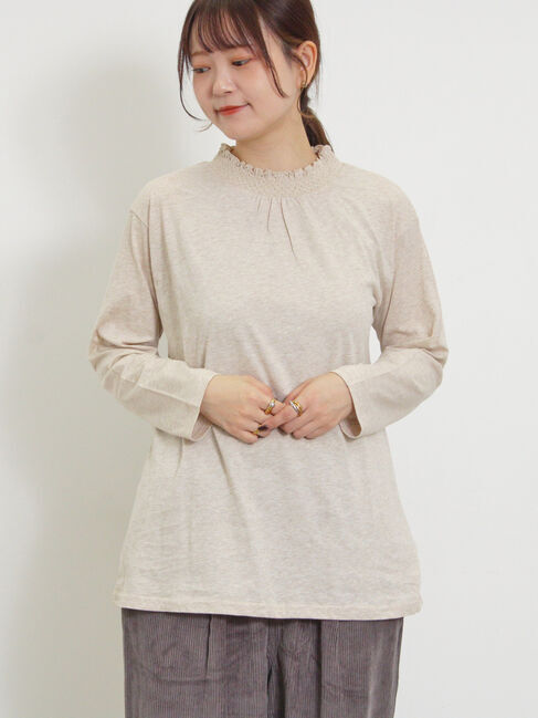 Samansa Mos2「【保湿加工】襟スモッキングカットソー」|Tシャツ・カットソー|キナリ