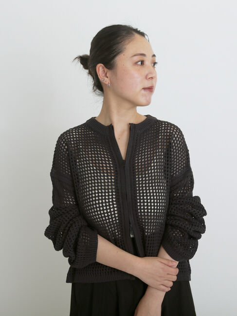 sm2rhythm「メッシュニットジップカーディガン」|カーディガン|チャコールグレー