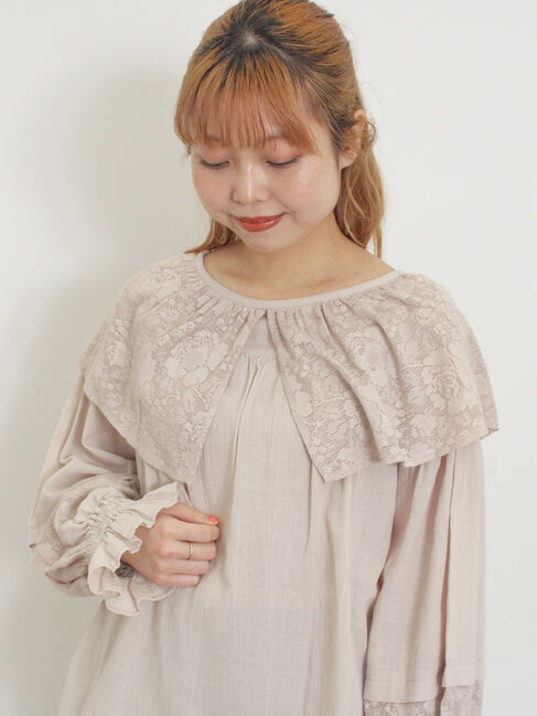 Samansa Mos2「オーバーレース襟ブラウス」|シャツ・ブラウス|グレー