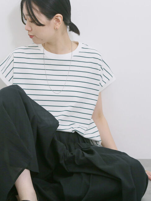 Samansa Mos2 blue「【USAコットン】アソートフレンチスリーブT」|Tシャツ・カットソー|グリーン