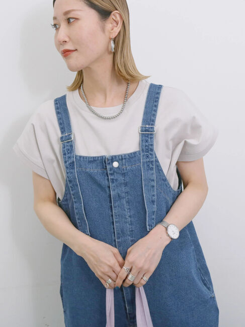 Samansa Mos2 blue「【USAコットン】アソートフレンチスリーブT」|Tシャツ・カットソー|グレー