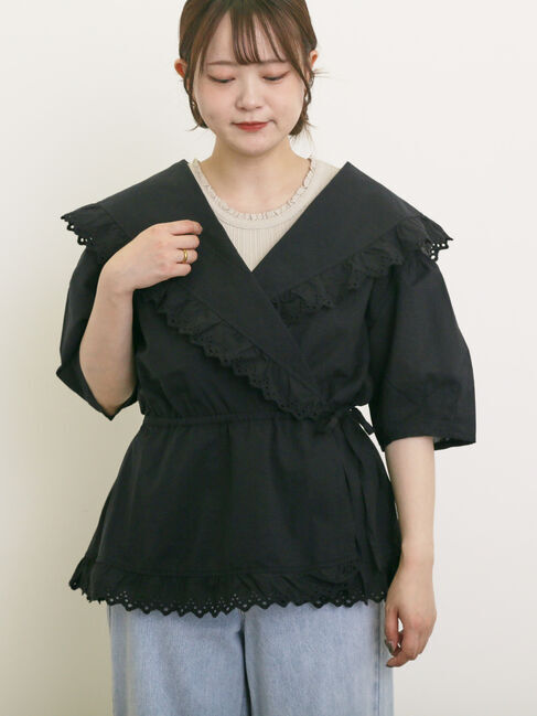 Samansa Mos2「◎カシュクールレースブラウス」|シャツ・ブラウス|ブラック