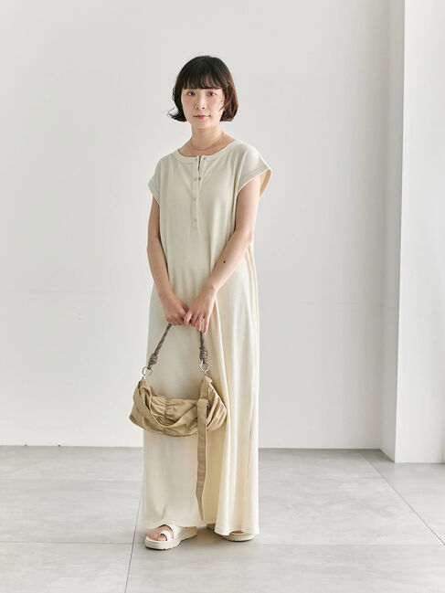 Samansa Mos2 blue「◎ヘンリーネックテレコワンピース」|ワンピース|