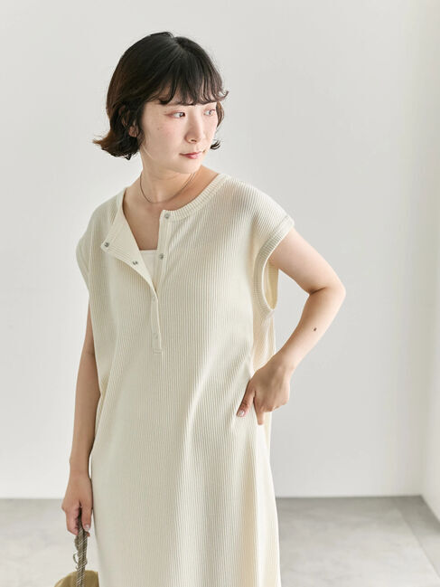 Samansa Mos2 blue「◎ヘンリーネックテレコワンピース」|ワンピース|