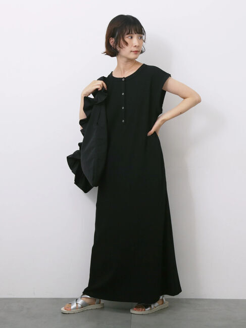 Samansa Mos2 blue「◎ヘンリーネックテレコワンピース」|ワンピース|