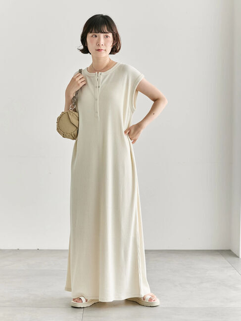 Samansa Mos2 blue「◎ヘンリーネックテレコワンピース」|ワンピース|