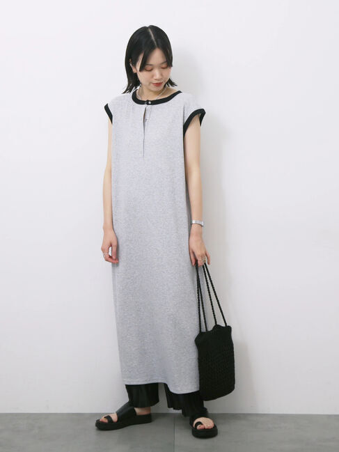 Samansa Mos2 blue「◎ヘンリーネックテレコワンピース」|ワンピース|