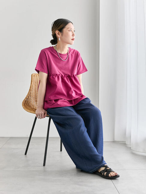 Samansa Mos2 blue「【接触冷感】ドッキングティアードプルオーバー」|Tシャツ・カットソー|