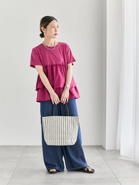 Samansa Mos2 blue「【接触冷感】ドッキングティアードプルオーバー」|Tシャツ・カットソー|