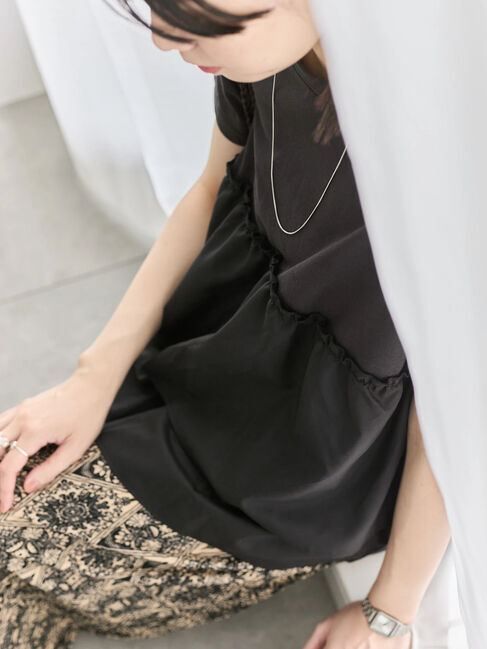 Samansa Mos2 blue「【接触冷感】ドッキングティアードプルオーバー」|Tシャツ・カットソー|