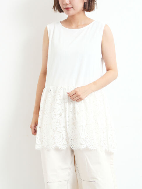 SM2「【接触冷感】裾レースノースリーブカットソー」|Tシャツ・カットソー|オフホワイト