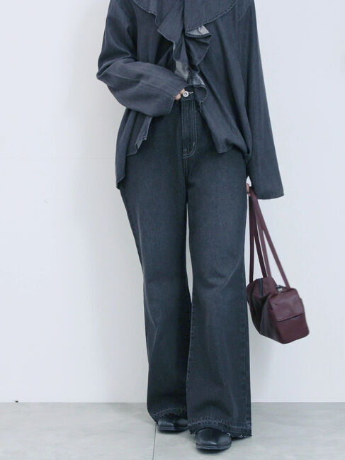 Samansa Mos2 blue「【ECO DENIM 】 フレアパンツ」|その他|チャコールグレー